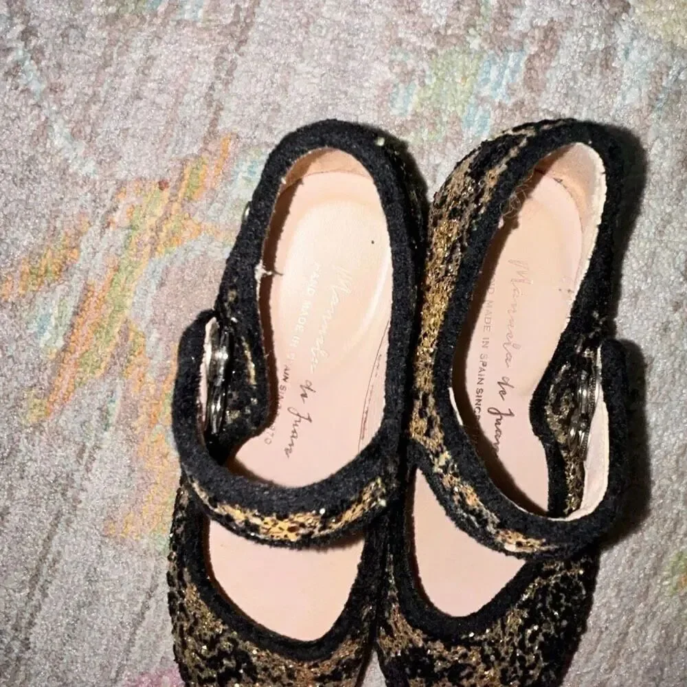 Manuela de Juan gold velvet Mary Jane sz 25 -8.5